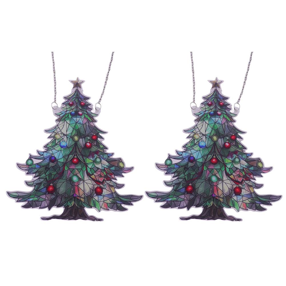 2D Christmas Tree Ornament Sun Catchers Stained Glass Stained Glass Effect Holiday Ornament Collectible Home Xmas Decoration