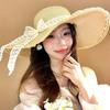 French Lace Bow Summer Wide Brim Hat For Sun Protection Beach Vacation Fans