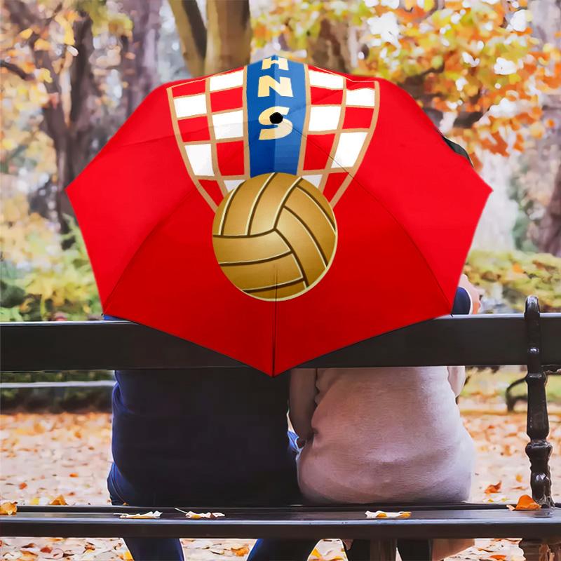 Modello della Federazione Calcistica Croata, ombrello pieghevole automatico, design portatile e pieghevole, 8 stecche, un regalo di Natale o di compleanno.
