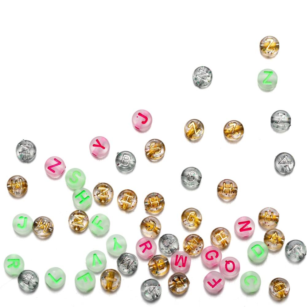 100 Stück/Beutel 7mm Acryl Buchstabenperlen Alphabet Rund Flach Lose Perlen Handgefertigt Für DIY Armband Schmuckherstellung Zubehör