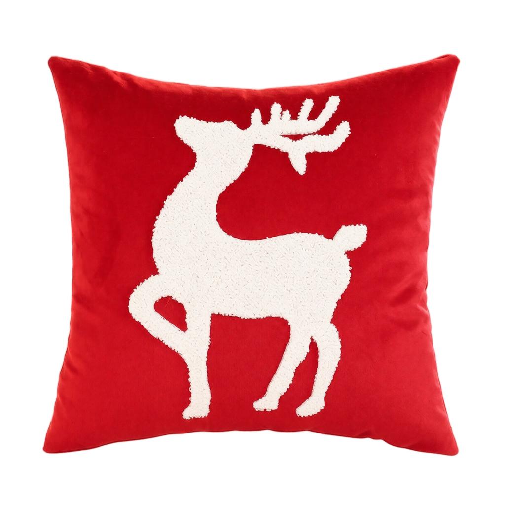 18*18 Inches Christmas Velvet Throw Cover with Embroidered Deer, Decorative Cushion Cover for Couch Sofa Bedroom (Cover )