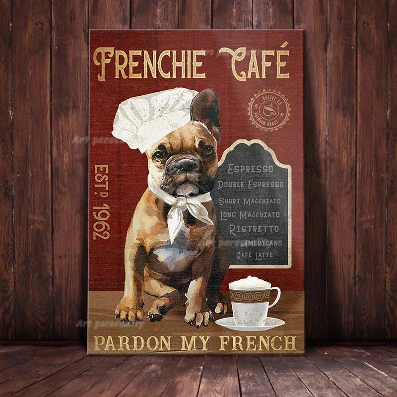 French Bulldog Coffee Club Dogs Metal Sign Funny Fries Tin Poster Home Decor Bar Wall Art Painting Dog Lover Poster xinch