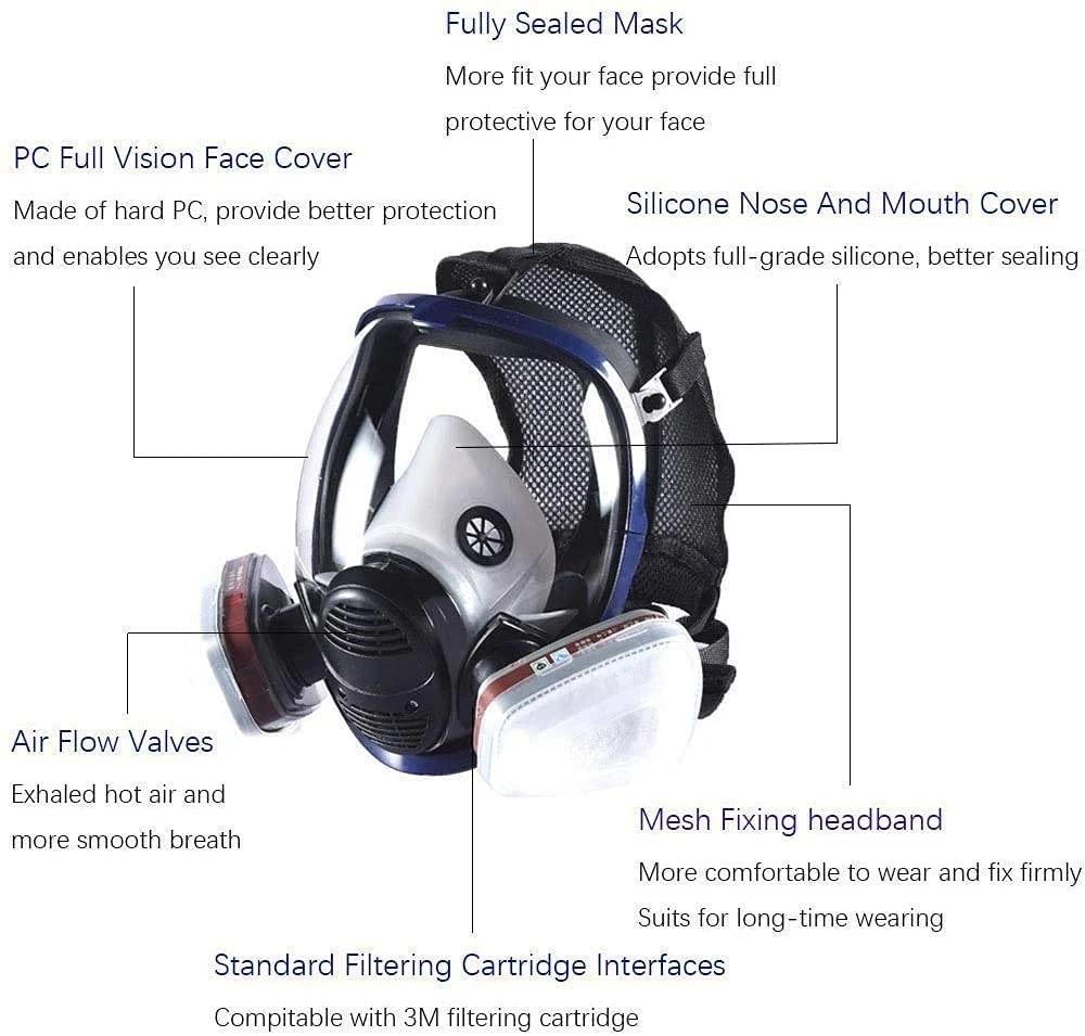 Chemical Gas Mask 6800 Dust Respirator Anti-Fog Full Face Mask Filter For Industrial Acid Gas, Welding Spray Paint Insecticide