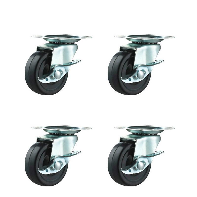 2/4Pcs Furniture Casters 1.5-2Inch Rubber Rotating Wheels with Brake Universal Silent Casters for Home And Office Furniture