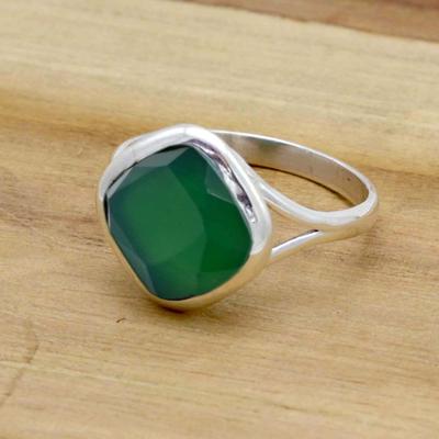 Grüner Onyx 925 Sterling Silber Ring, facettierter Edelstein handgemachter Damen Statement Ring