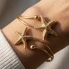 Boho Irregular Surface Starfish Opening Cuff Bracelets For Women Men Vintage Metal Sea Star Bangle Summer Ocean Beach Jewelry