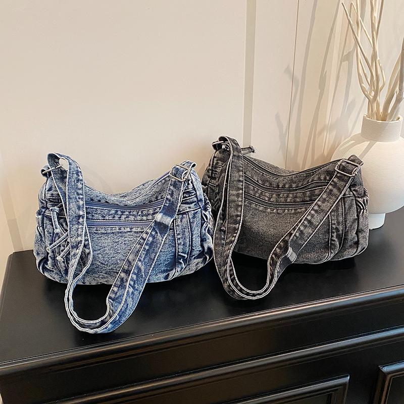 Borsa a tracolla grande da donna, in denim vintage, da pendolare, con tracolla a spalla