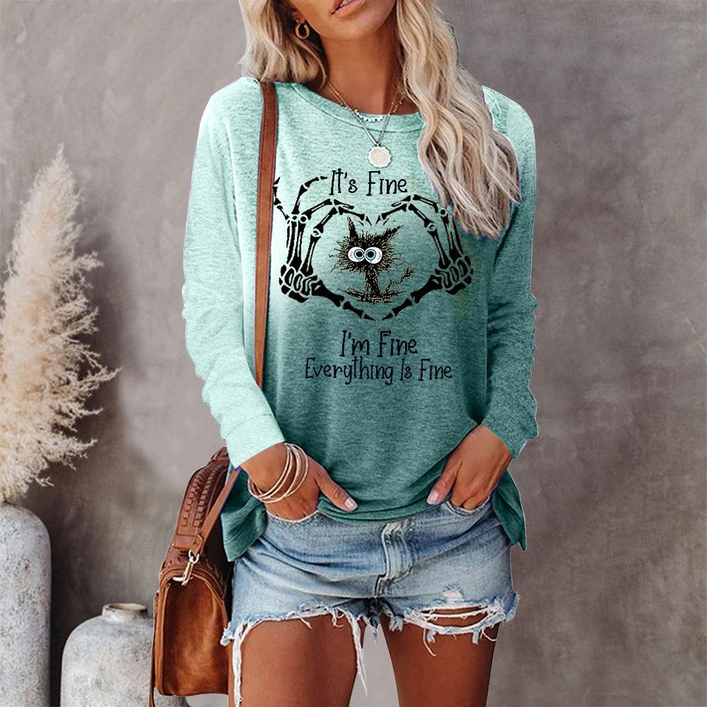 

Женская футболка с графическим принтом белого цвета с длинным рукавом, повседневная, выходного дня, модная, с круглым вырезом, стандартный крой, весна и осень XS