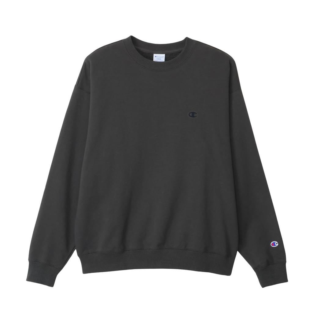 Champion Long Sleeve French Terry Crew Neck Off with Embroidered Logo and Relaxed Drop Shoulder Detail Men's Sweatshirt, Black, C8-A023Z, Fit,