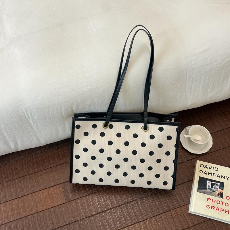 New Trendy Polka Dot Large-Capacity Tote Bag Niche Casual Simple Women'S Shoulder Bag Underarm Bag