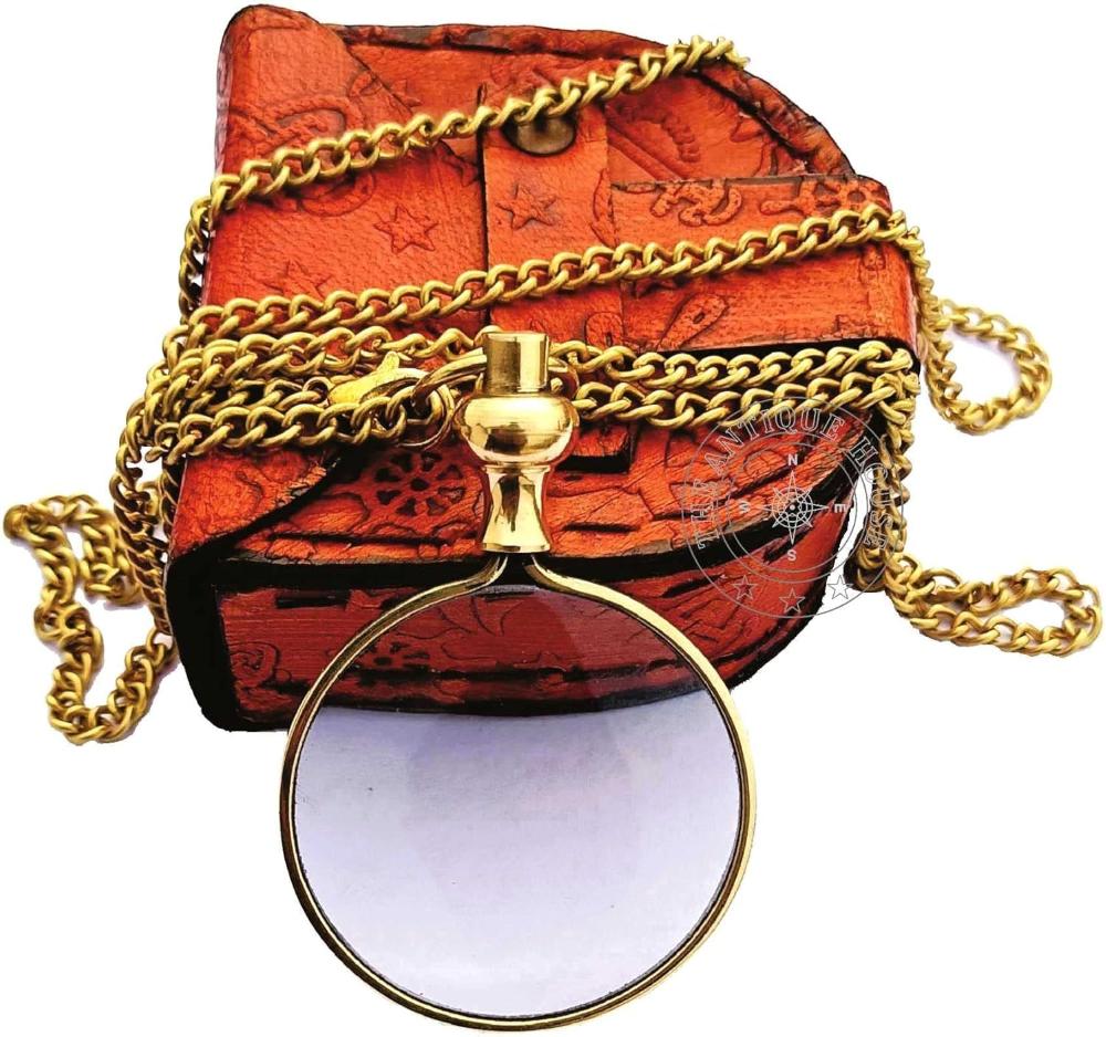 Brass Magnifying Glass Optical Magnifier Lens with Necklace Chain Monocle