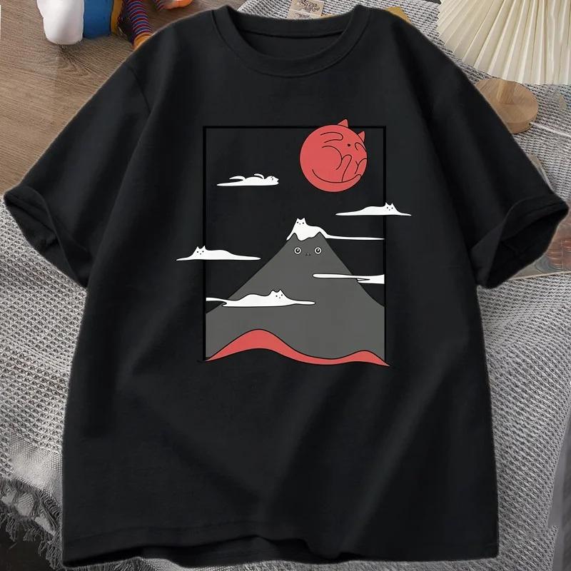 

Funny Cat Pattern Tshirt Japanese Cat Pattern Tshirt Print Shortsleeved Tshirt Female Harajuku Clothing Women Clothing Y2K 4XL