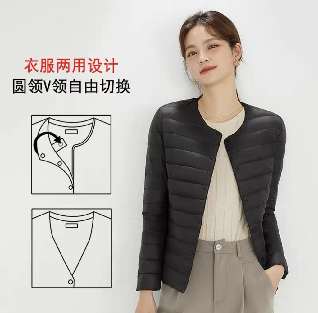 Women's Long Sleeve Down Jacket Crew Neck Casual Lightweight Down Coat Portable Short Winter Inner Wear