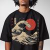 Japanese Great Wave of Kanagawa Oversize Deep Drop Shoulder Tee, Japan Streetwear Fashion, Japanese Aesthetic, Tokyo Wave Shirt
