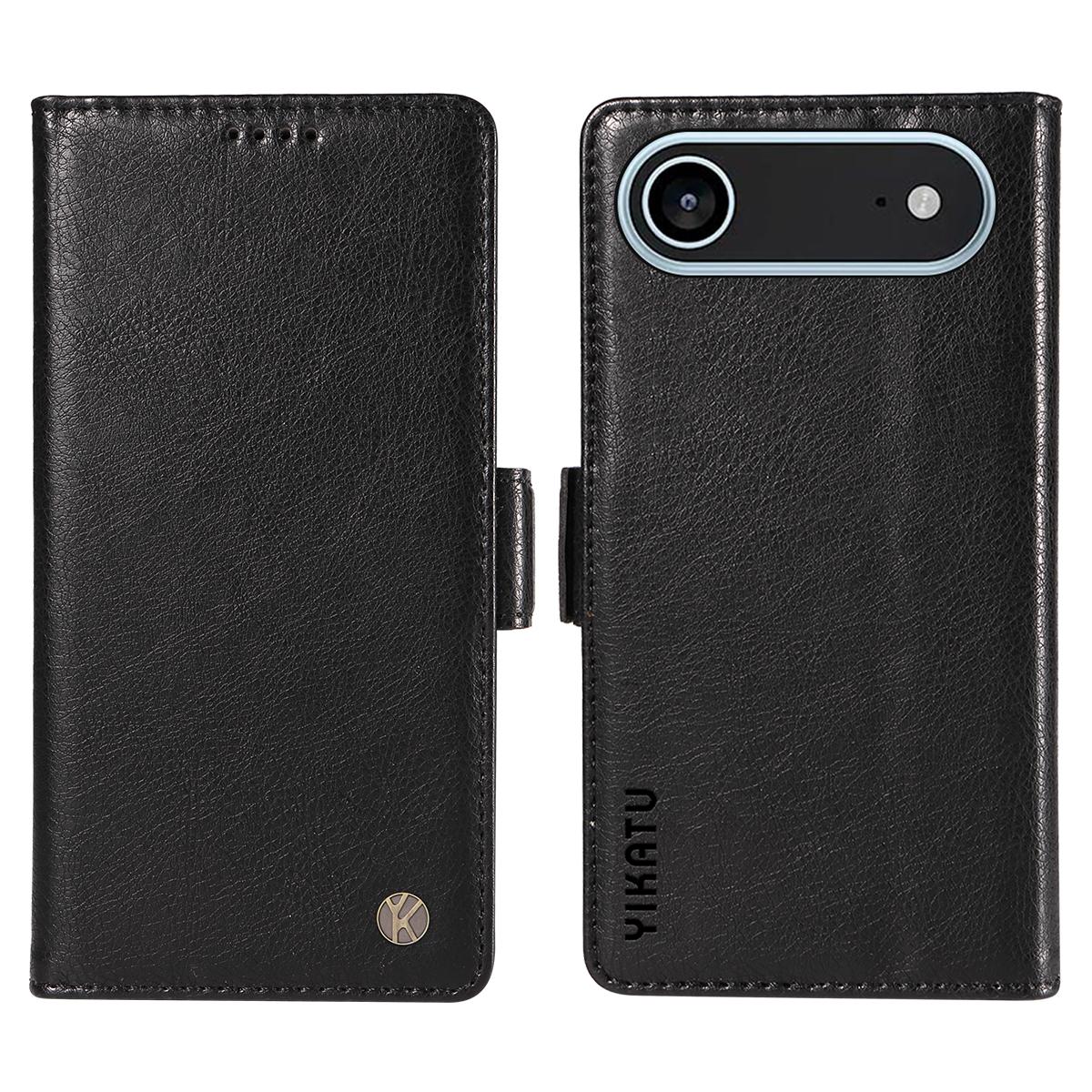 

For iPhone 17 Air Case YIKATU YK-007 Litchi Texture PU Leather Wallet Phone Cover Black