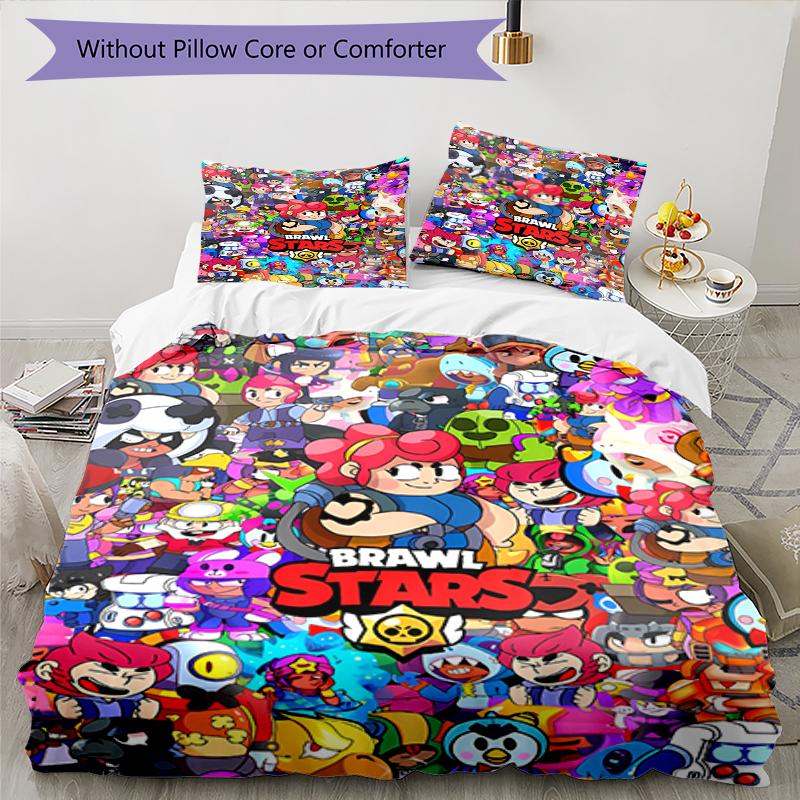 3pcs Brawl Stars Bedding Set Duvet Cover Closure Includes 1 Duvet Cover & 2 Pillowcases, Soft and Comfortable for All Seasons.