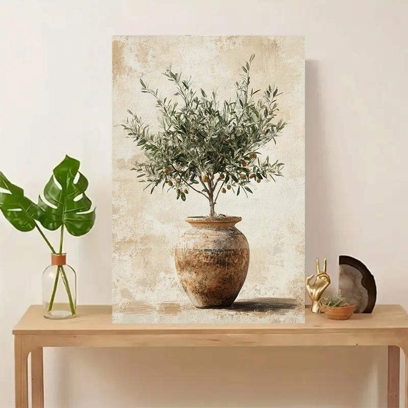 Waterproof Wall Decor for Living Room, Bedroom, Office & More - Perfect Gift Idea Chic Olive Tree in Vase Canvas