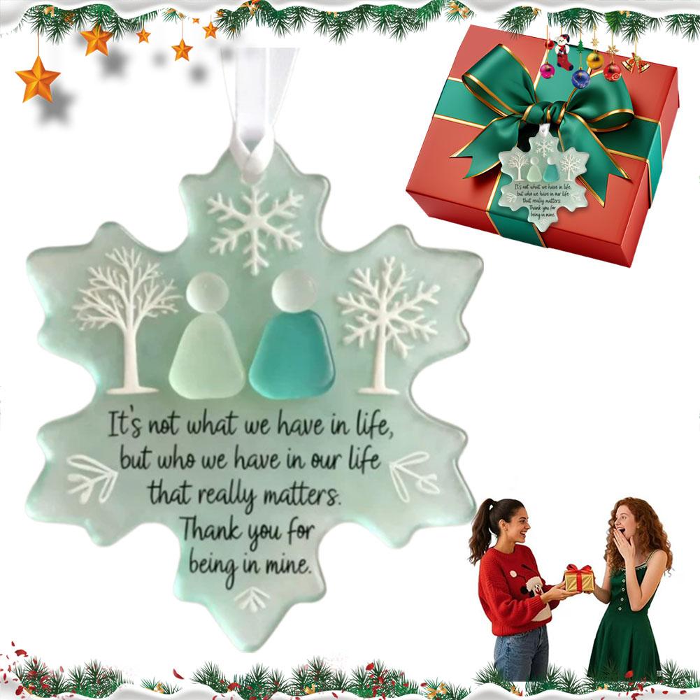 Snowflake-Shaped Sea Glass Friendship Decor, Sea Glass Christmas Tree Friendship Ornament, Inspirational Keepsake Ornament P9N0