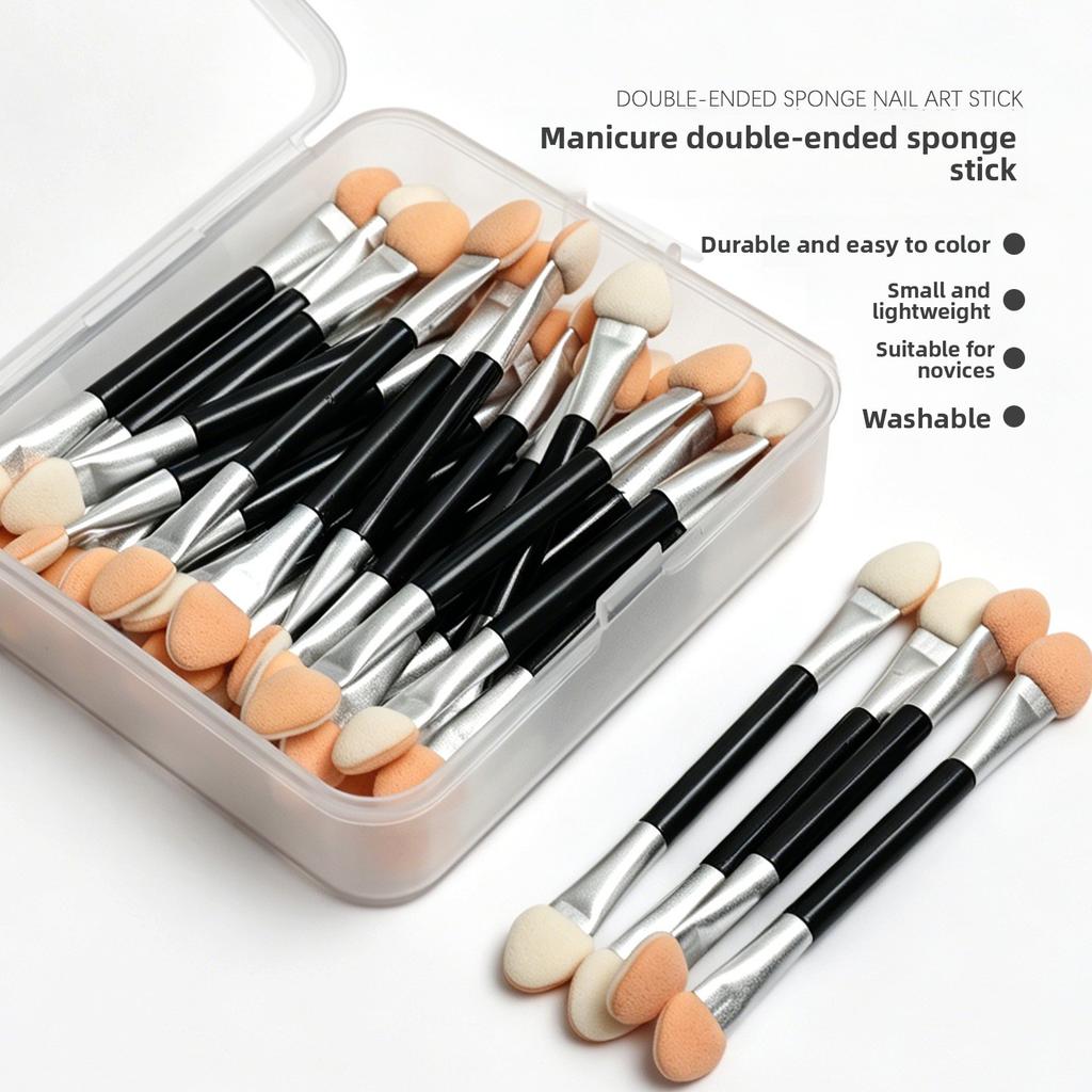 30Pcs/set Nail Art Magic Mirror Powder Applicator Stick Double Head Sponge Stick Eyeshadow Brush Disposable Nose Shadow Stick Makeup Tool