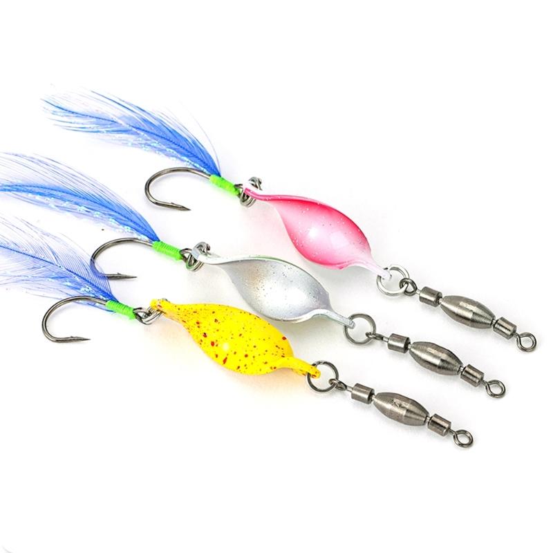 10pcs Twisted Hard Baits 360 Degree Rotating Wobbler Jigging Baits Spoon Lures Artificial Spinnerbaits with Feather Hook