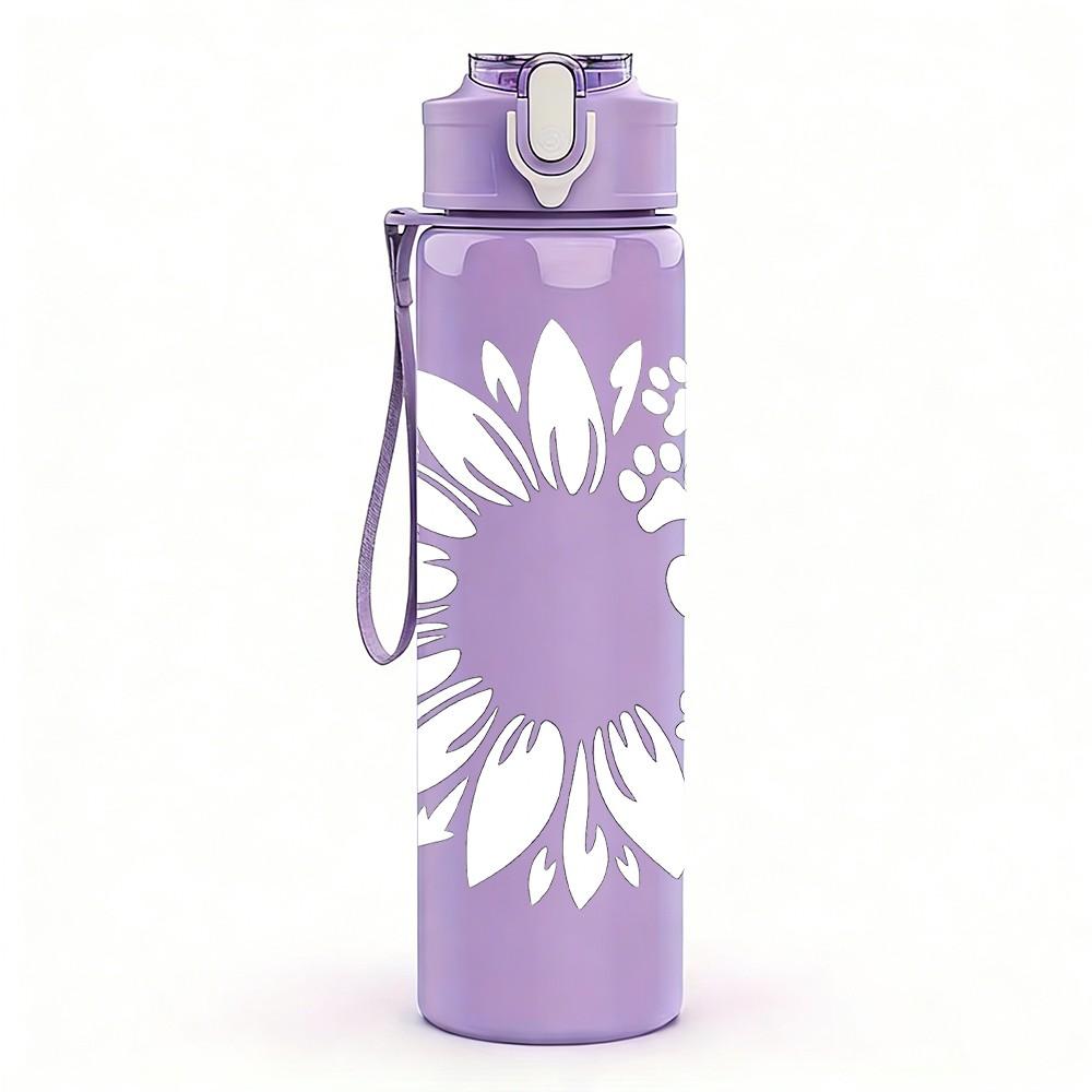 1PC White Hollow Sunflower Silhouette Print 750ml Color Plastic Sports Water Bottle Leakproof Flip Straw Lid Suitable for Sports Office Home Use
