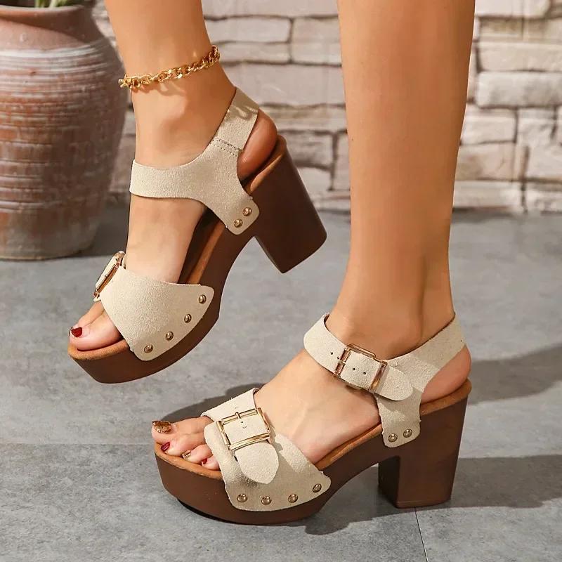 Fashion Buckle Strap Women's Sandals  Sale Peep Toe Office and Career Summer Plus Size Solid Heels