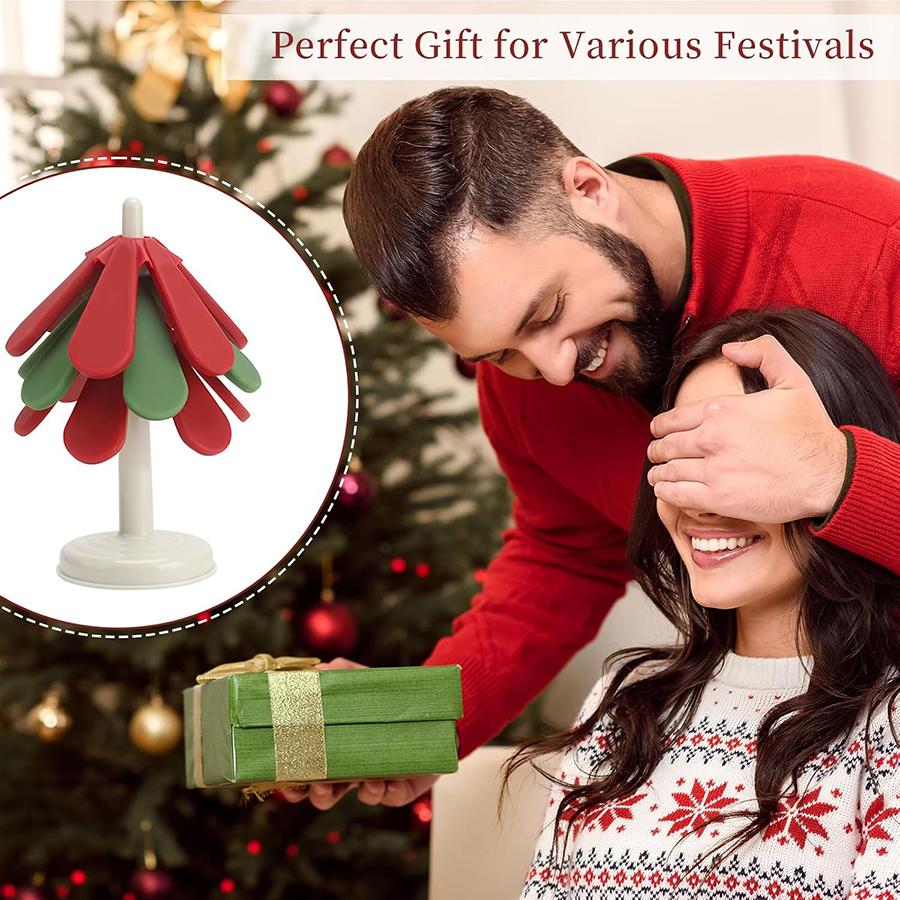 Silicone Coasters for Hot Dishes, Foldable Christmas Tree Shape Table Mat Set of 3 for Hot Pots and Pans, Heat Resistant Pads