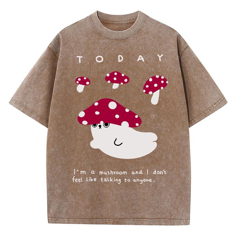 

Today Creative Mushrooms Print Women Washed T Shirt Oversized Casual Short Sleeves Cotton Summer T-Shirt Clothes 3XL