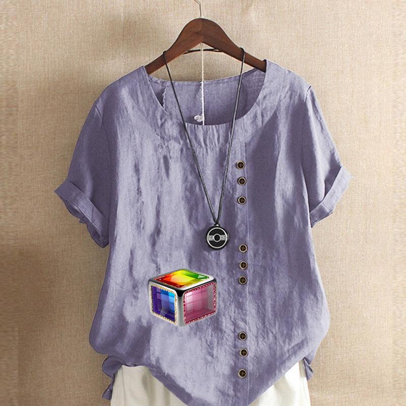Damenmode Rubik's Cube bedrucktes Rundhals Kurzarm T-Shirt Lässig Baumwolle Leinen Grafik Shirt Freizeit Locker Sommer Bluse Tops