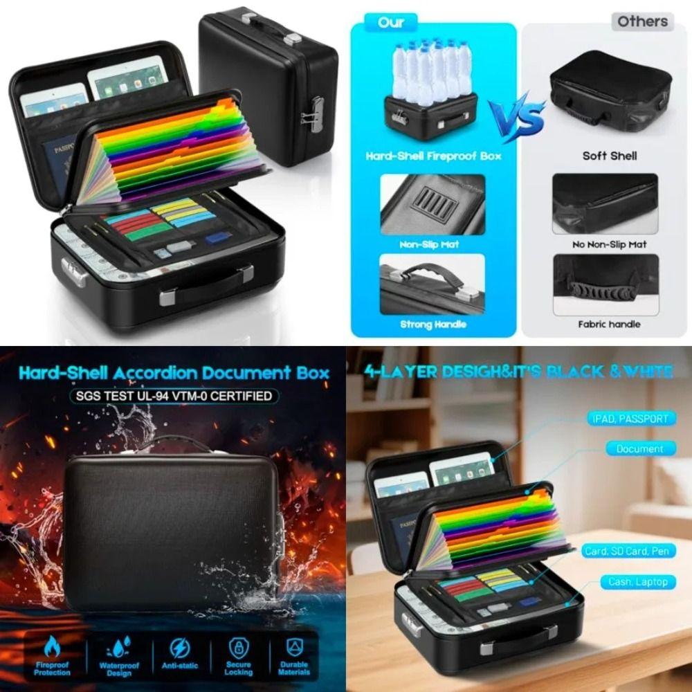 Hard-Shell Design Fireproof File Box Water Resistant Portable Safe Case  Certificate Storage