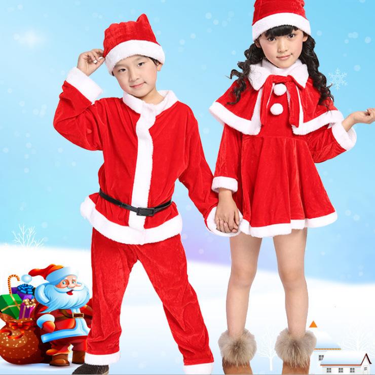 Traje Cálido de Fiesta de Navidad Invierno Abrigo Pantalones Sombrero Zapato Traje de Juego de Roles de Papá Noel Niños Niñas
