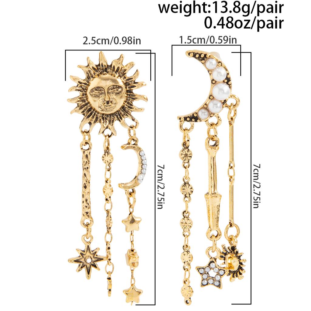 Ingemark Boho Exquisite Imitation Pearl Moon Star Drop Earrings for Women Metal Tassel Chain Hanging Earrings New Jewelry Gift