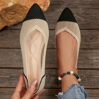 Frühlings- und Herbst-Flyknit-Flachboden-Schuhe mit niedrigem Schaft für Damen, Große Größe, Gestrickte Spitze, Bequem, Mesh, Atmungsaktiv, Ballerinas