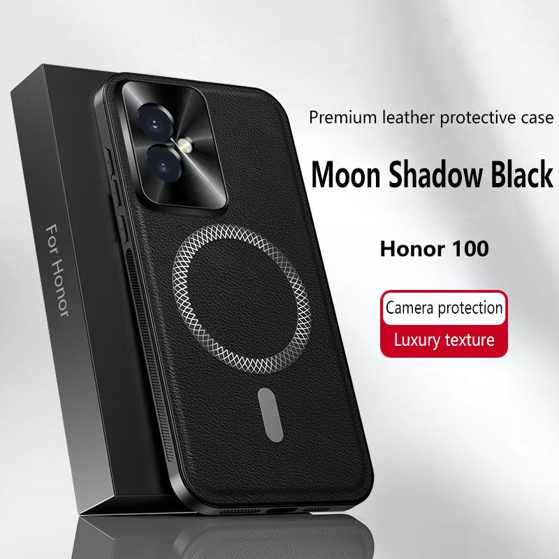 For Honor 100 and Honor 100 Pro Case Magnetic Elegant Leather Wear-Resistant Lens Fully Covered Non-Slip Grip Edge Cover Shell