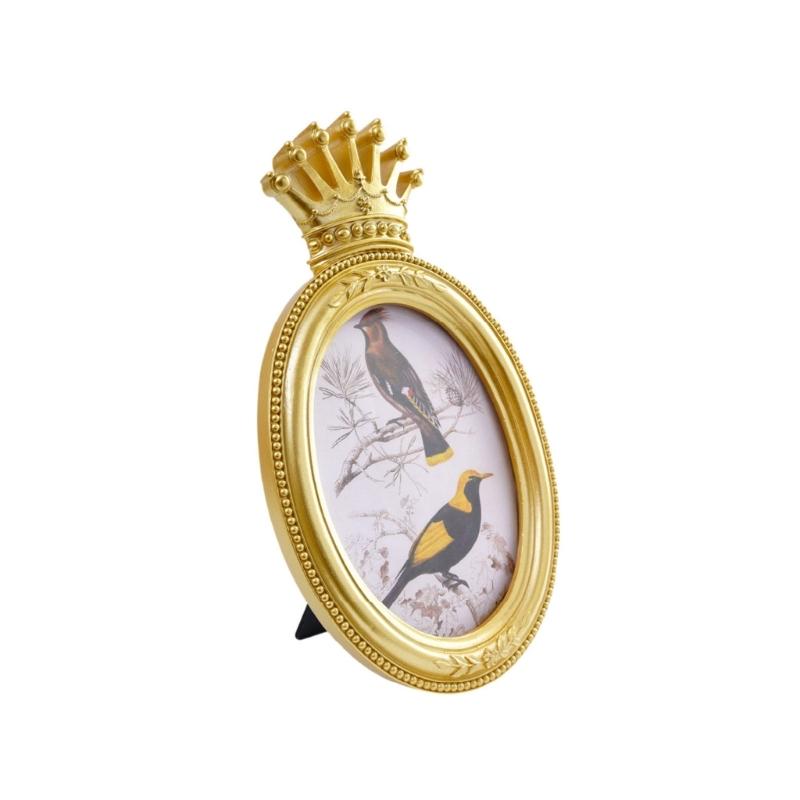 Desktop Photo Frame with Gold-Tone Finish, Ornate Crown Detail, Decorative Resin Picture Frame for Tabletop or Wall Mount Styling
