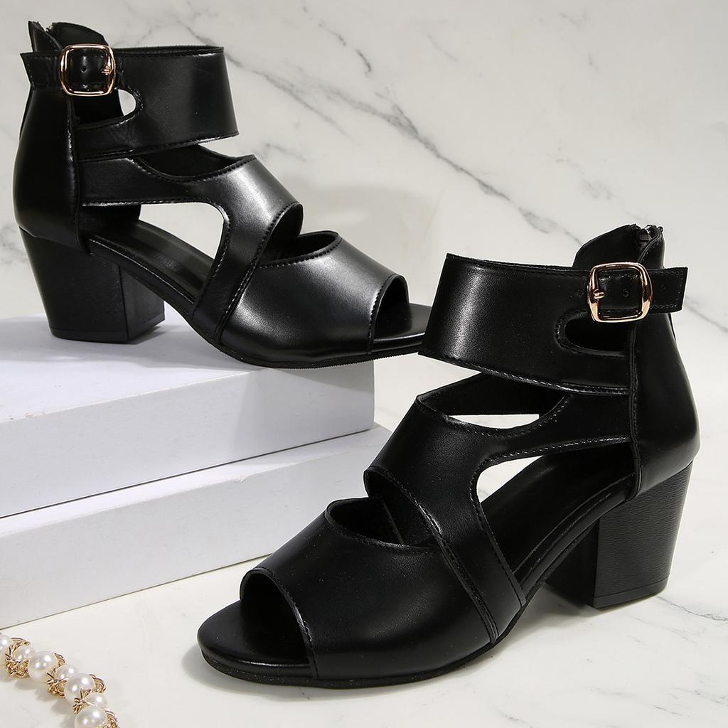 Roman sandals thick heel high heels fish mouth open toe large size sandals