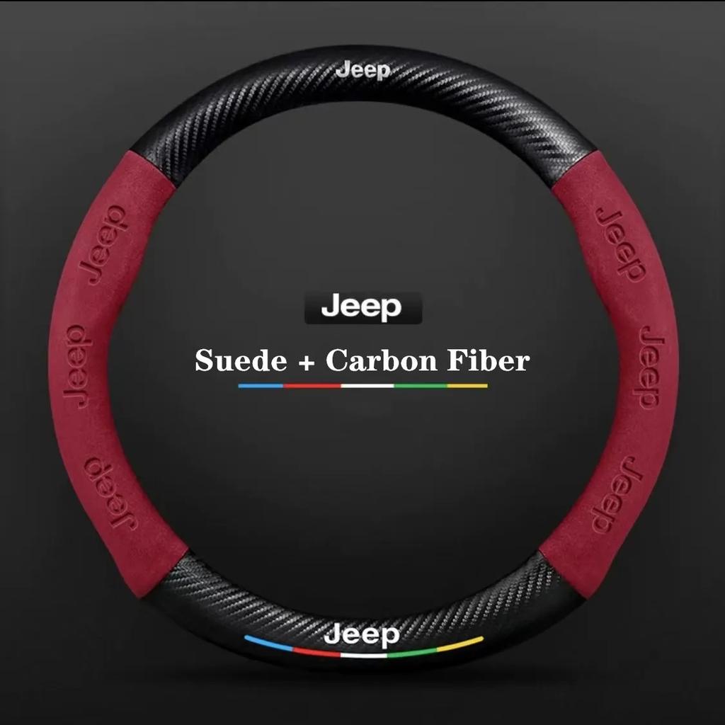 All-Season Carbon Fiber Suede Car Steering Wheel Cover for Jeep Renegade Wrangler Grand Cherokee Compass Patriot Auto