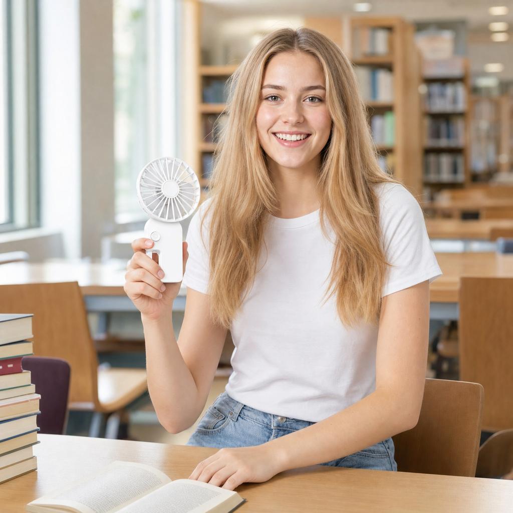 Portable Desktop Rechargeable Fan with One Hour Battery Life Adjustable Speed Settings Compact Size Suitable for Students and Office Use