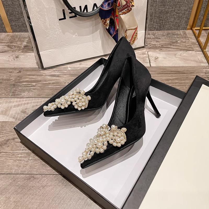 High Heels Fairy Style Pearl Small Fragrant Style Fine Heel Design Sense Niche Fashion Pointed Head with Cheongsam Single Shoes