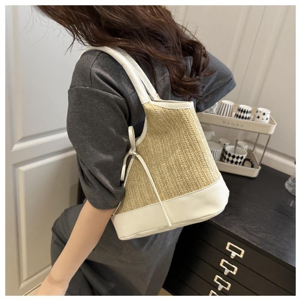 Large Capacity Weaving Tote Bag Elegant Women's Handbag Simple Straw Shoulder Bag  Beach