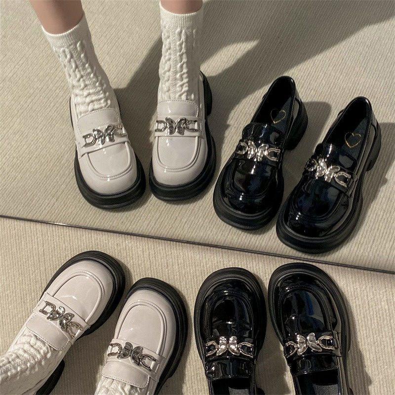 Commuter Women's New Summer One-pedal Single Shoes, Black Versatile Muffin Small Leather Shoes