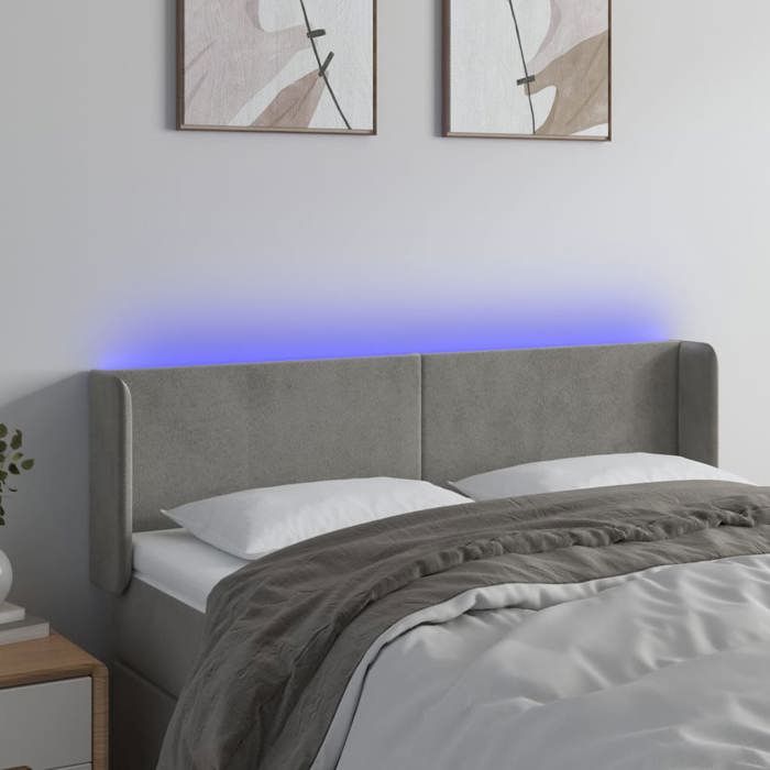VidaXL Tête de Lit à LED Meuble de Chambre à Coucher Accessoire de Lit Double Tête de Cadre de Lit Intérieur Gris Clair 3123004