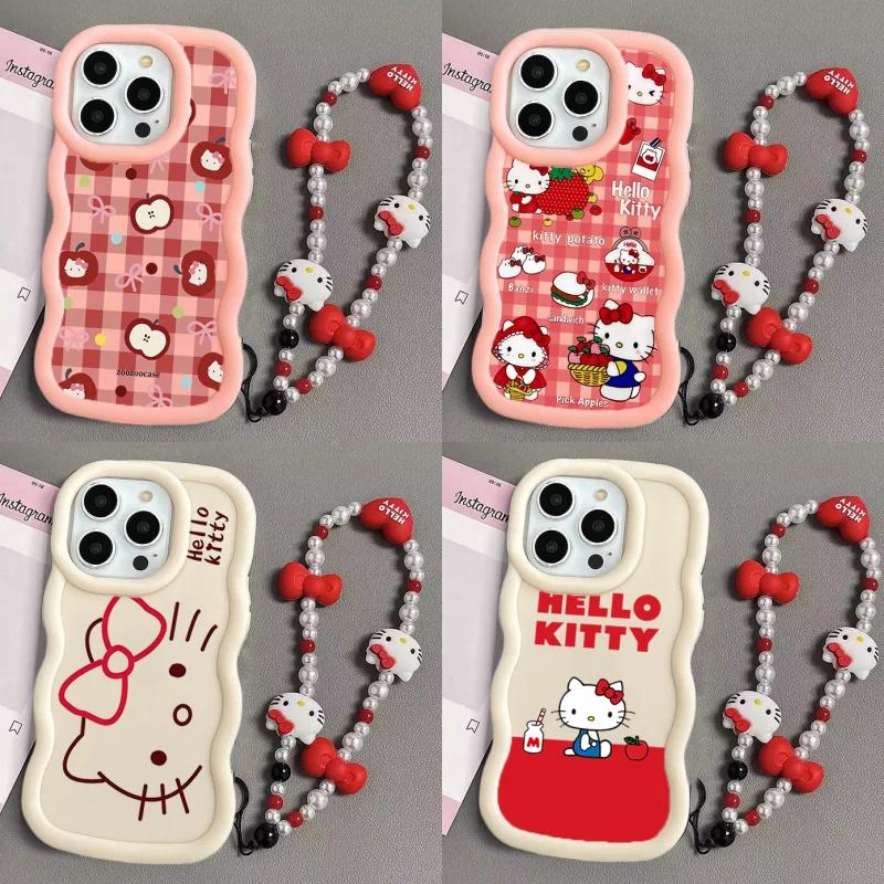 Hello Kitty Chain Case For Iphone 17 Pro Max 16 15 14 13 12 11 Pro Max 17 Air 16e 14 16 15 Plus 16+ Phone Casing Cute Wave TPU