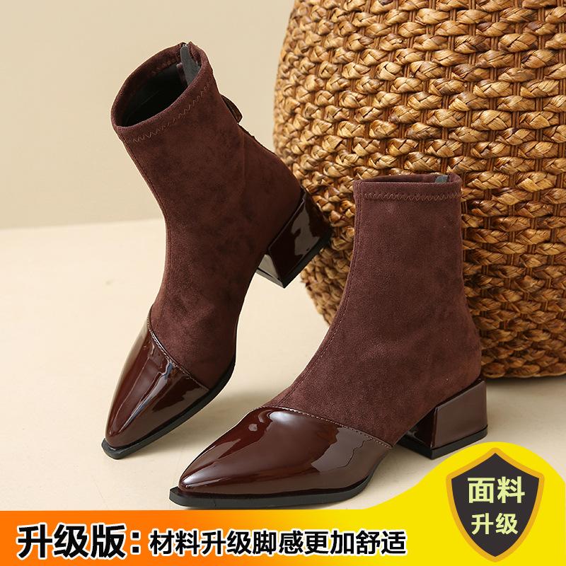 

Suede boots women s autumn and winter new Internet celebrity explosion thin boots French temperament small ankle boots pointed short boots trendy new 40