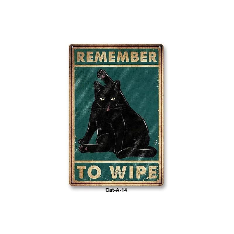 Metal Tin Sign Vintage Anime Animal Black Cat Poster Shabby Wall Plate Signs Crafts Garage Home Decor Plaques Tinplate Painti