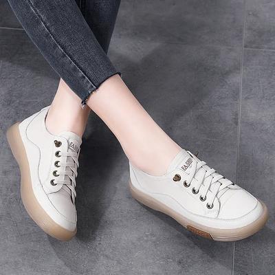 Mode Echte Leren Schoenen voor Dames Luxe Casual Schoenen Lage Top Platte Dames Tennis Sneakers Brede Neus Zachte Dames Kleine Witte Schoen