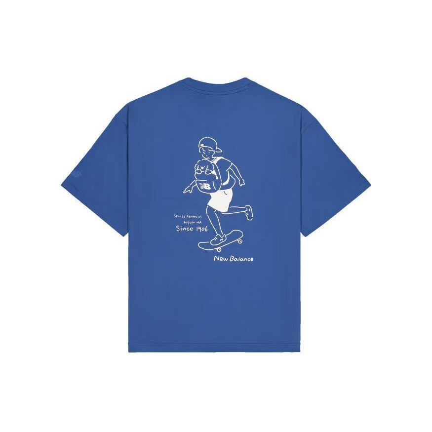 

New Balance Cartoon Character Round Neck Short Sleeve T-Shirt With Dropped Shoulders Unisex Tops Blue AMT42338-NYY