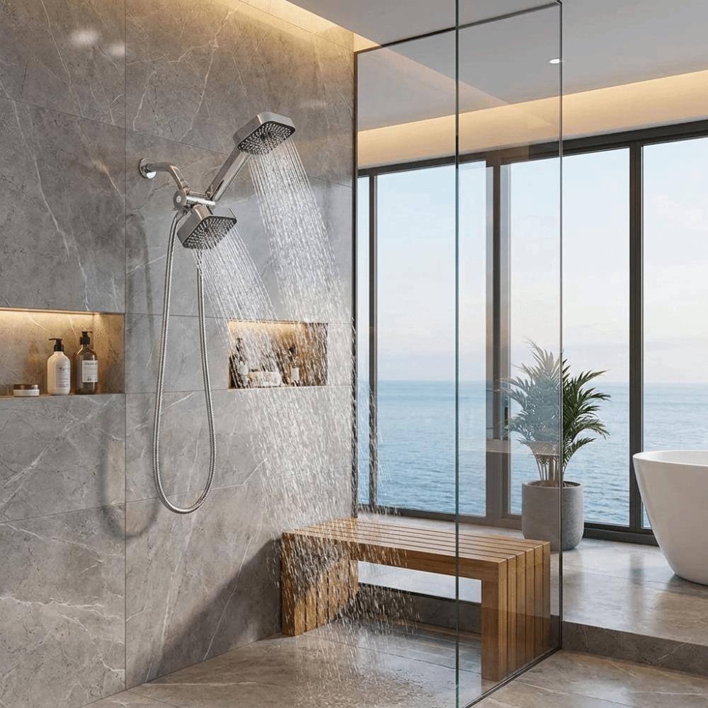 Square Design Square Handheld Shower Set Flexible Hoses Three-way Water Distributor Daily Use