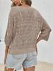 Women's Crochet Hollow Out Cover Up Top Off Shoulder Three Quarter Sleeve Mesh Beachwear