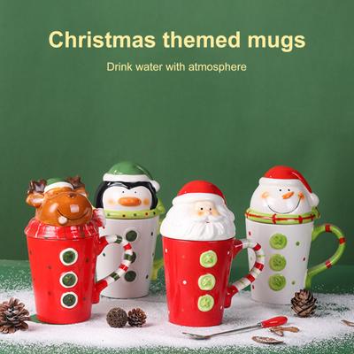 Christmas Tree Mug with Lid Large Capacity Ceramic Coffee Cup